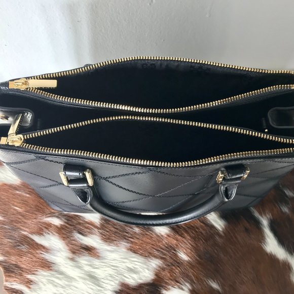 Tory Burch Black Robinson Stitched Mini Double-Zip Tote - Picture 3 of 7